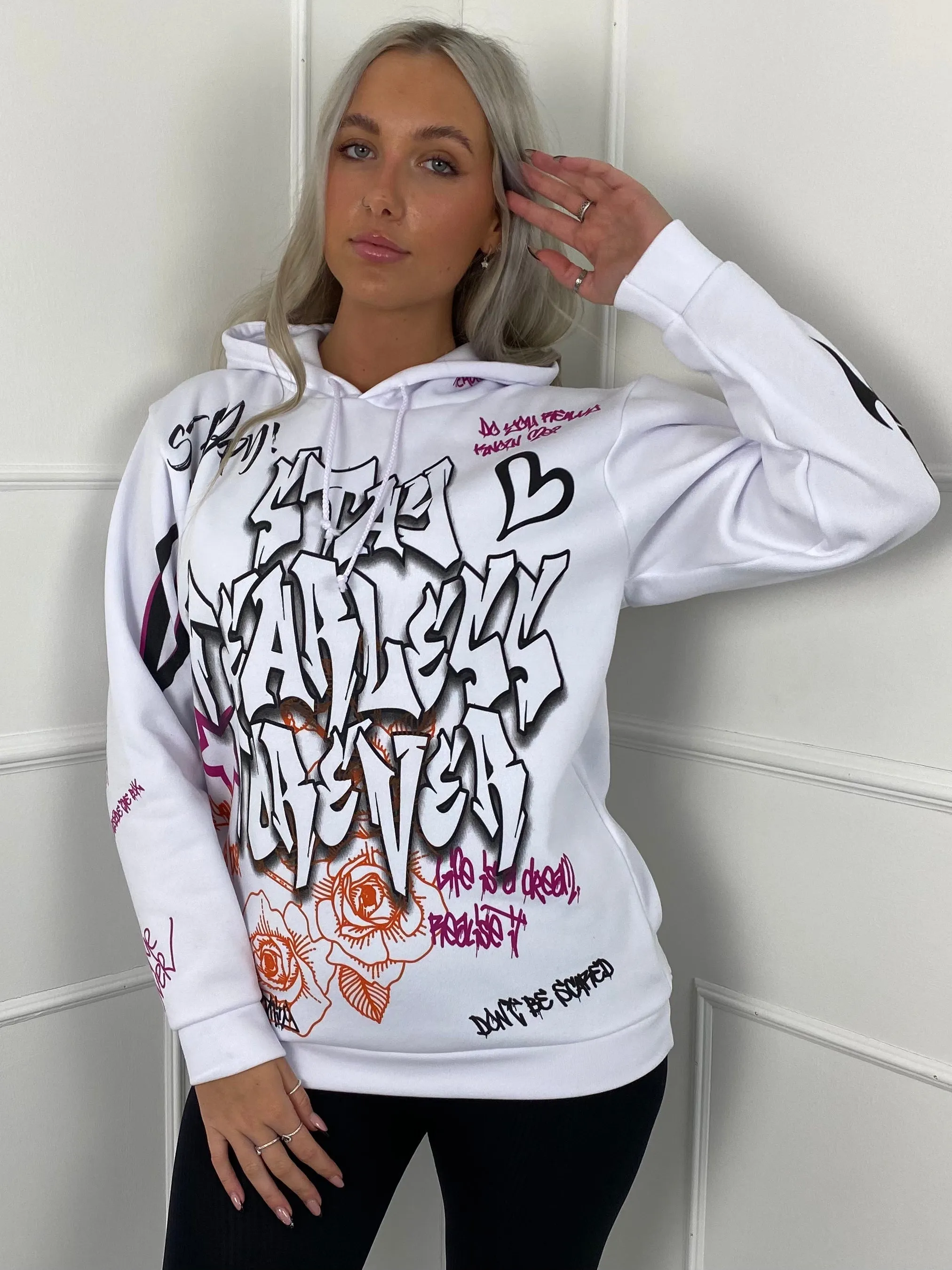 Stay Fearless Graffiti Hoodie - White