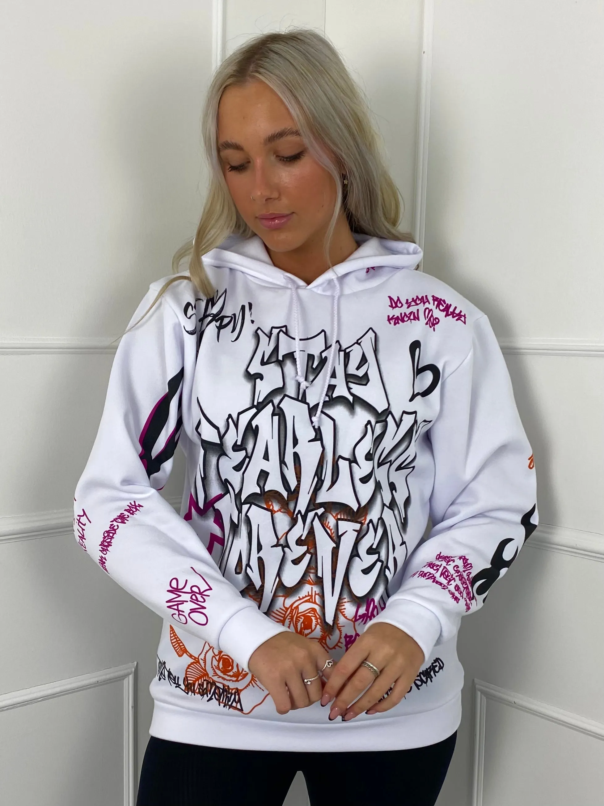 Stay Fearless Graffiti Hoodie - White