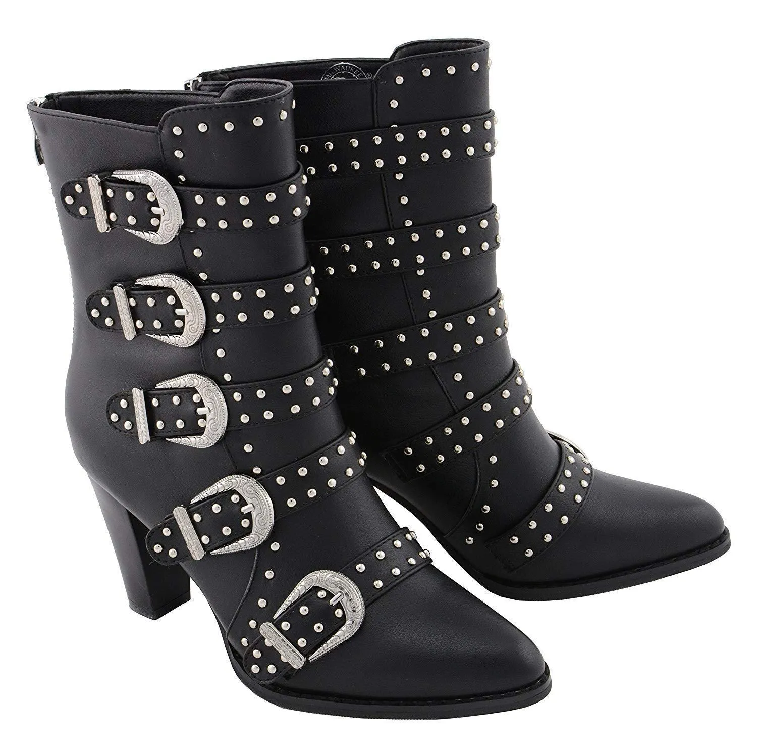 Step It Up Women's Black Buckle Up Boots with Studded Bling