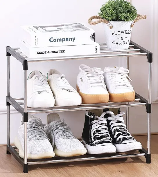 STRONGER STORE® 3 Tier Multi-Purpose Plastic Shoe Rack Multiuse Storage Rack For Footwear, Toys, Clothes Cabinet etc. (Small Rack) (Rustproof) (Grey)