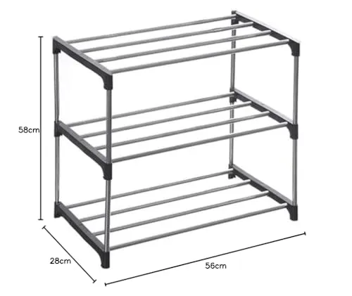 STRONGER STORE® 3 Tier Multi-Purpose Plastic Shoe Rack Multiuse Storage Rack For Footwear, Toys, Clothes Cabinet etc. (Small Rack) (Rustproof) (Grey)