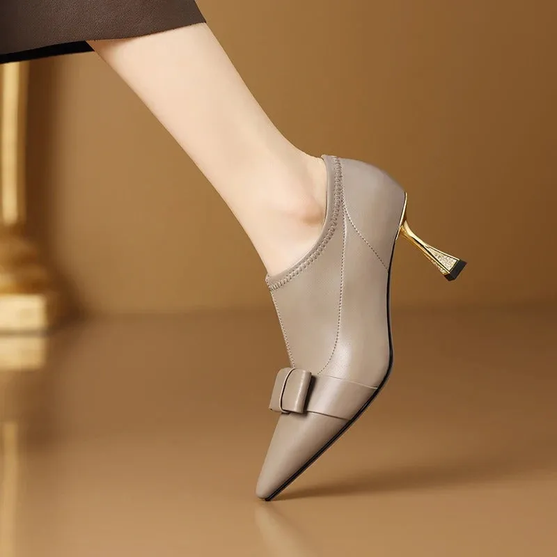 Sweet Pop Bow Decor Pointed Toe Heeled Pumps