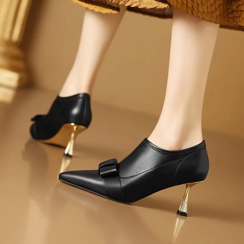 Sweet Pop Bow Decor Pointed Toe Heeled Pumps