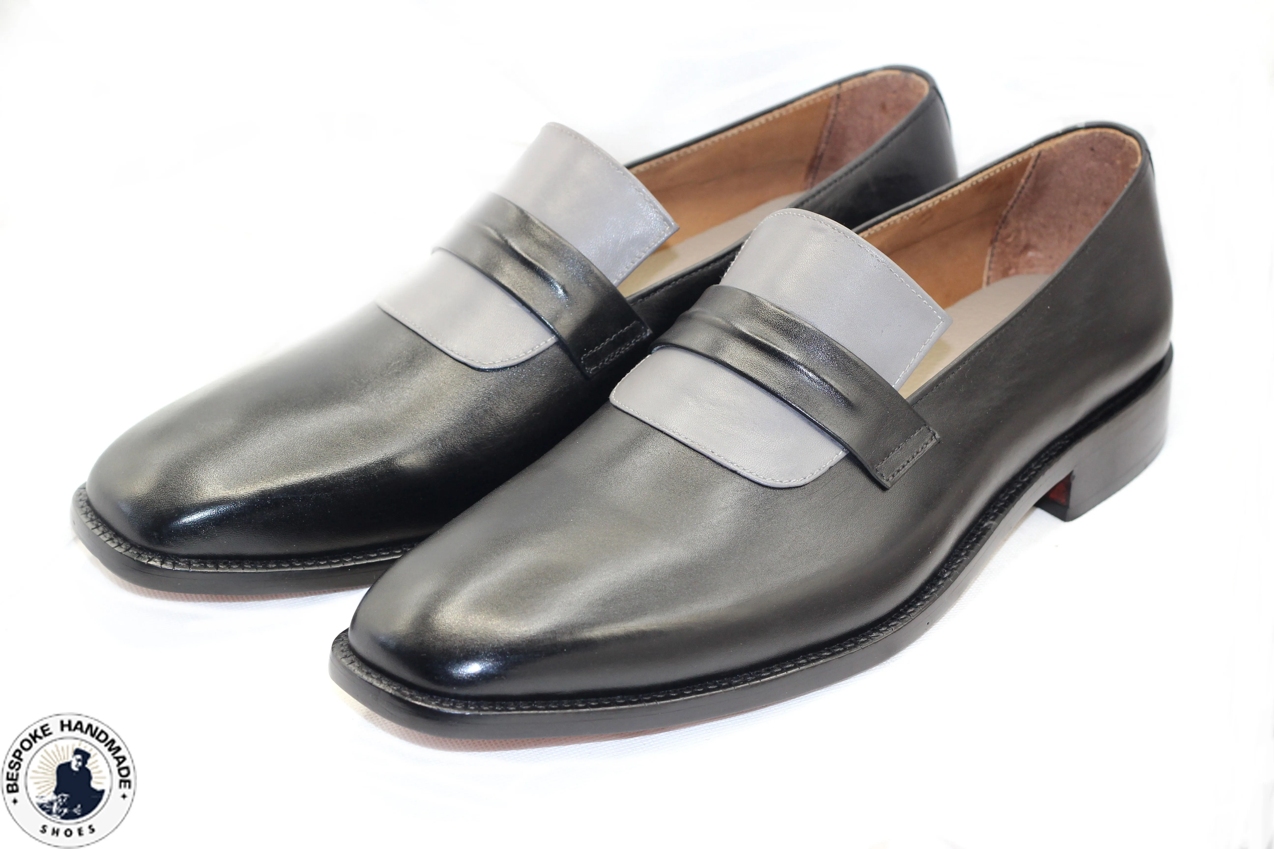 Tailor Made Latest Design Two Tone Gray, Black Leather Formal Shoes, Slip On Loafers Casual Shoes