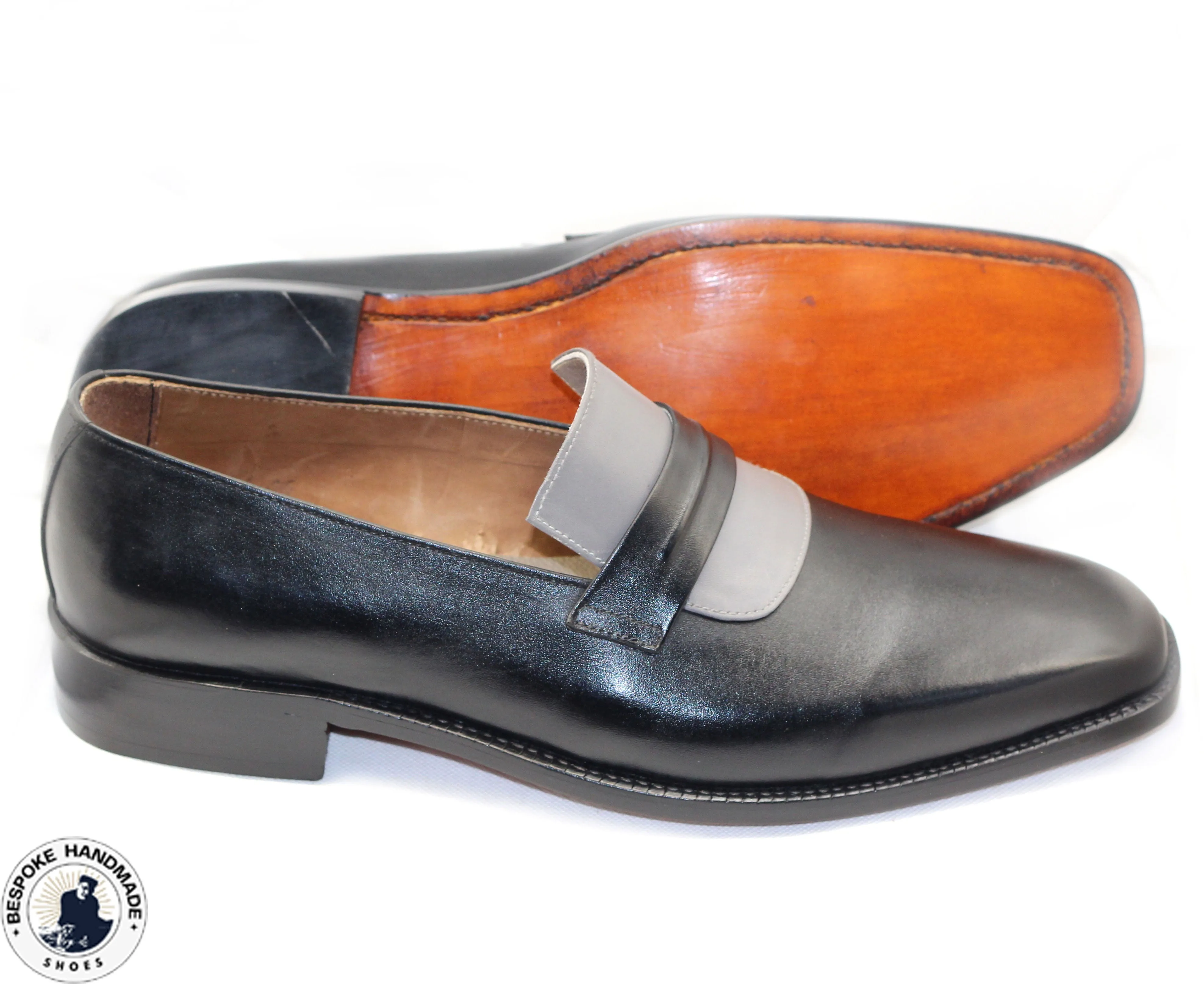 Tailor Made Latest Design Two Tone Gray, Black Leather Formal Shoes, Slip On Loafers Casual Shoes