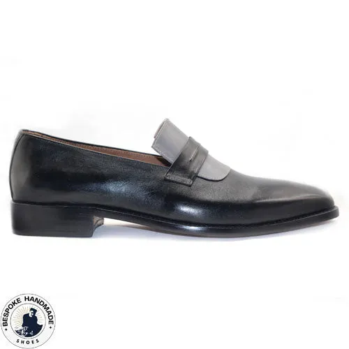 Tailor Made Latest Design Two Tone Gray, Black Leather Formal Shoes, Slip On Loafers Casual Shoes