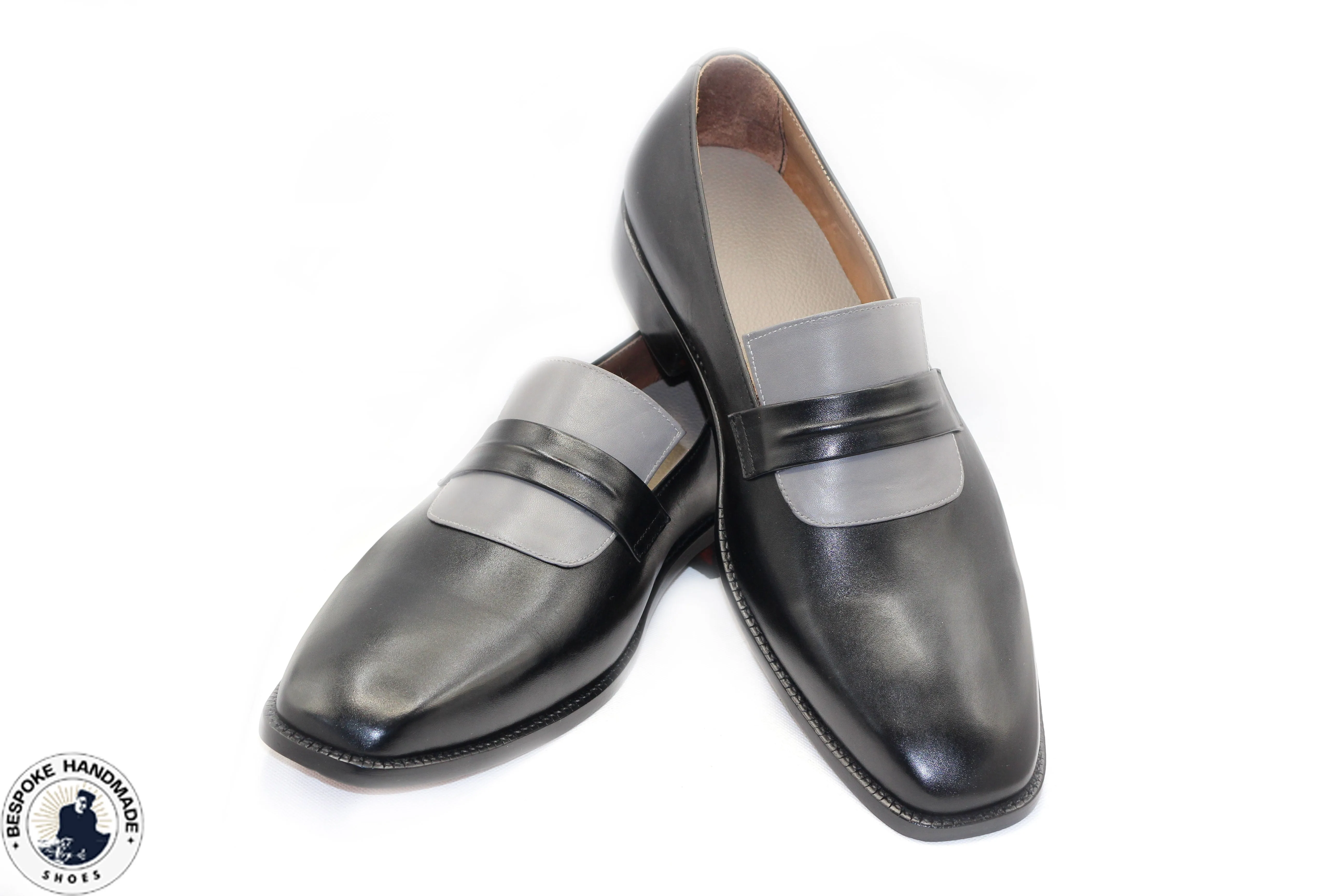 Tailor Made Latest Design Two Tone Gray, Black Leather Formal Shoes, Slip On Loafers Casual Shoes