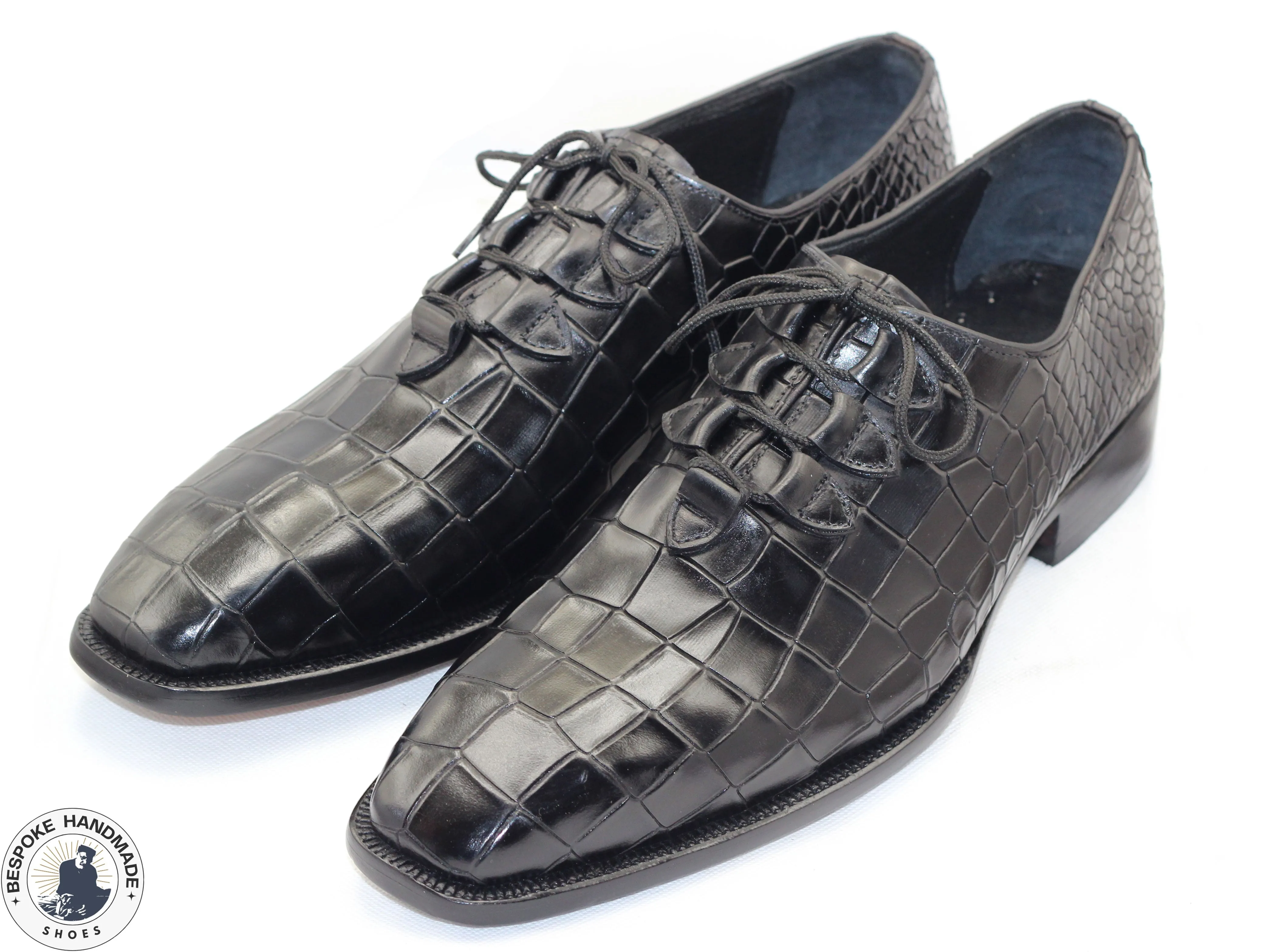 Tailor Made Men's Black Crocodile Leather Oxford Toe Cap Brogue Stylish,Dress Shoes For Men's