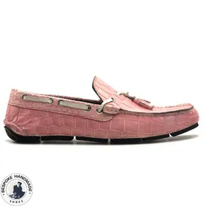 Tailor Made Men's Pink Color Animal Print Leather Tassels Slip On Moccasin Formal Shoes For Men's