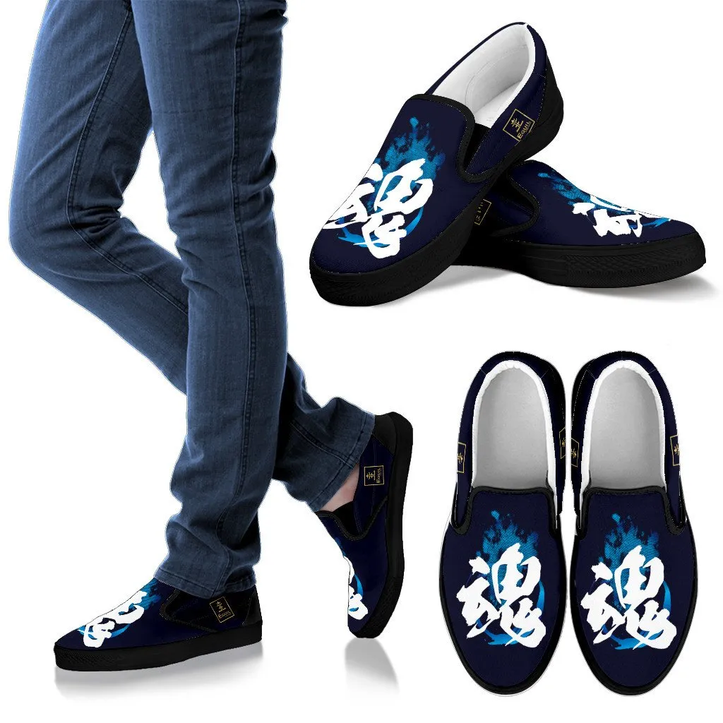 Tamashi - Soul Kanji (Navy) Slip Ons - Womens