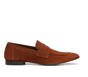 Tonal Stitch Suede Loafers - Brown