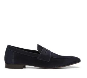 Tonal Stitch Suede Loafers - Navy