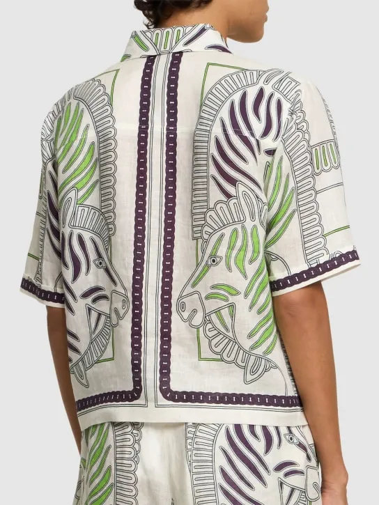 Tory Burch   Printed linen camp shirt 