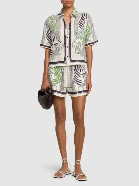 Tory Burch   Printed linen camp shirt 