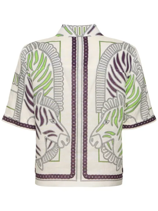 Tory Burch   Printed linen camp shirt 