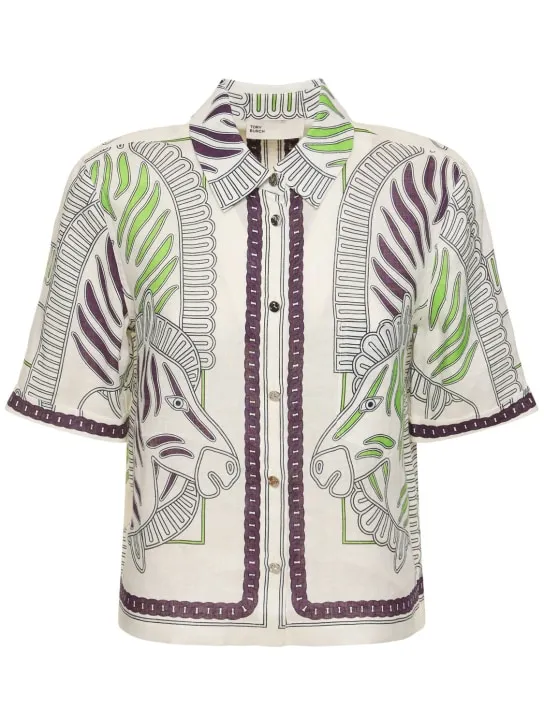 Tory Burch   Printed linen camp shirt 