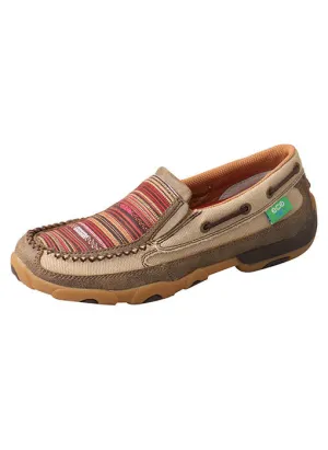 Twisted X Khaki/Multi Slip-On Round Toe Driving Moc for Women