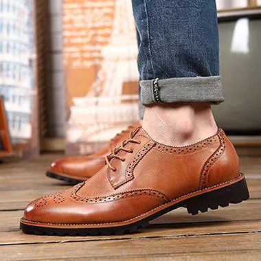 Vintage Leather Business Brogue Pointed Toe Oxford Shoes