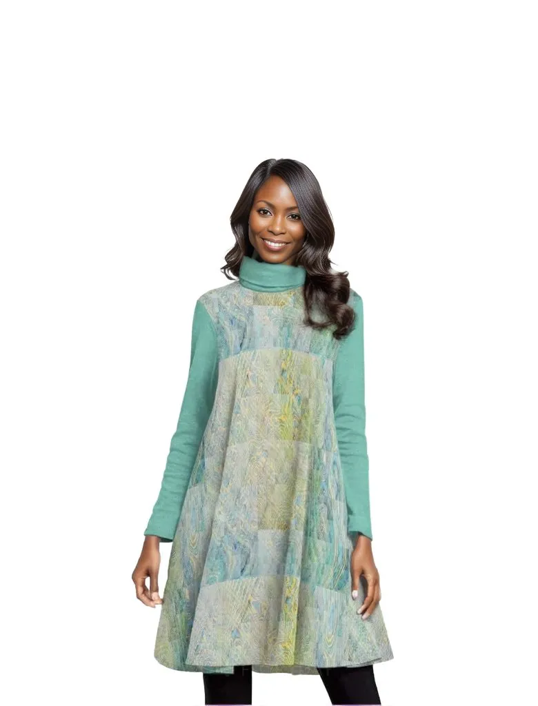 Washed Women's High Neck Dress With Long Sleeve