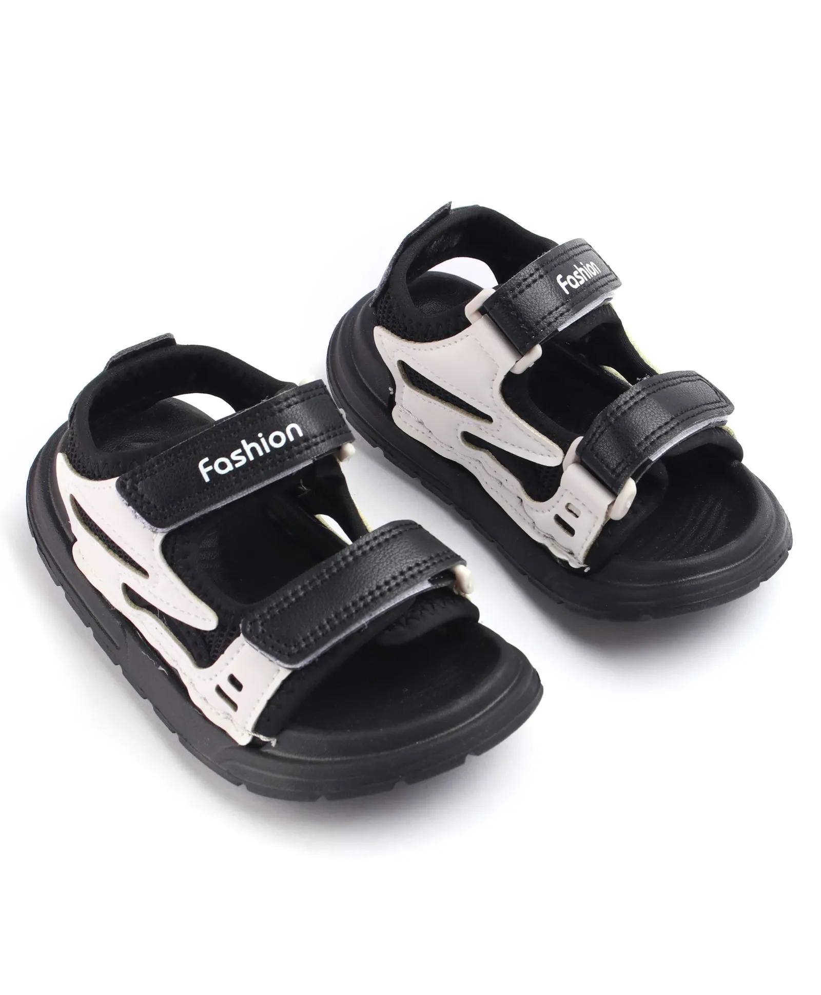 WAVES VELCRO CLOSURE SANDAL - BLACK