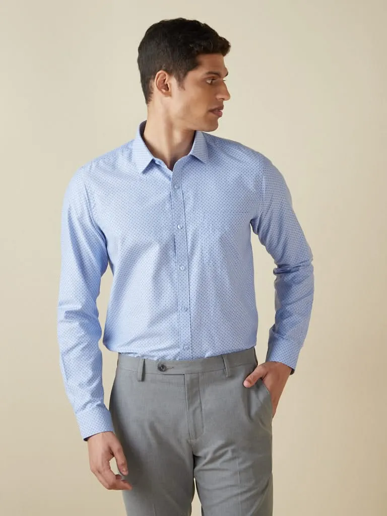 WES Formals Blue Printed Slim-Fit Shirt