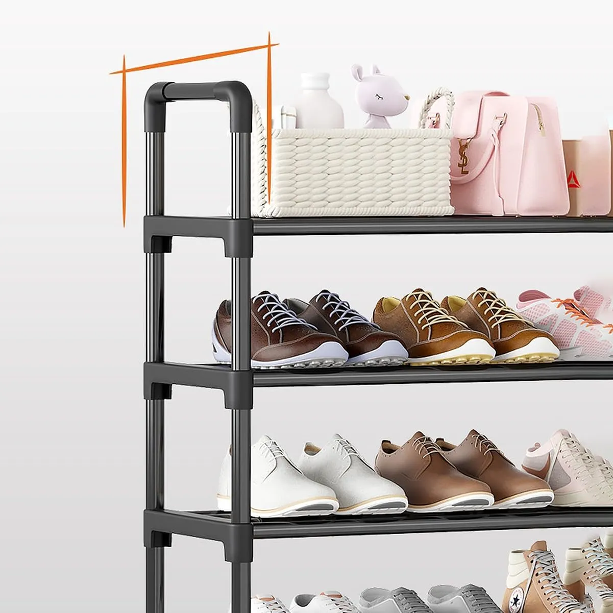 wolpin Multi-Purpose 3 Shelves Shoe Stand Rack Shelve Storage Rack Steel Dust-proof for Footwear, Black