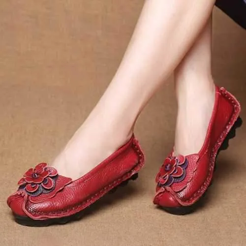 Women Shoes Casual Comfortable Floral Leather Flats