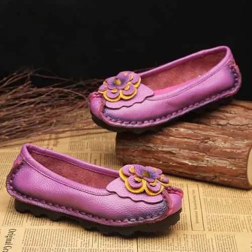 Women Shoes Casual Comfortable Floral Leather Flats