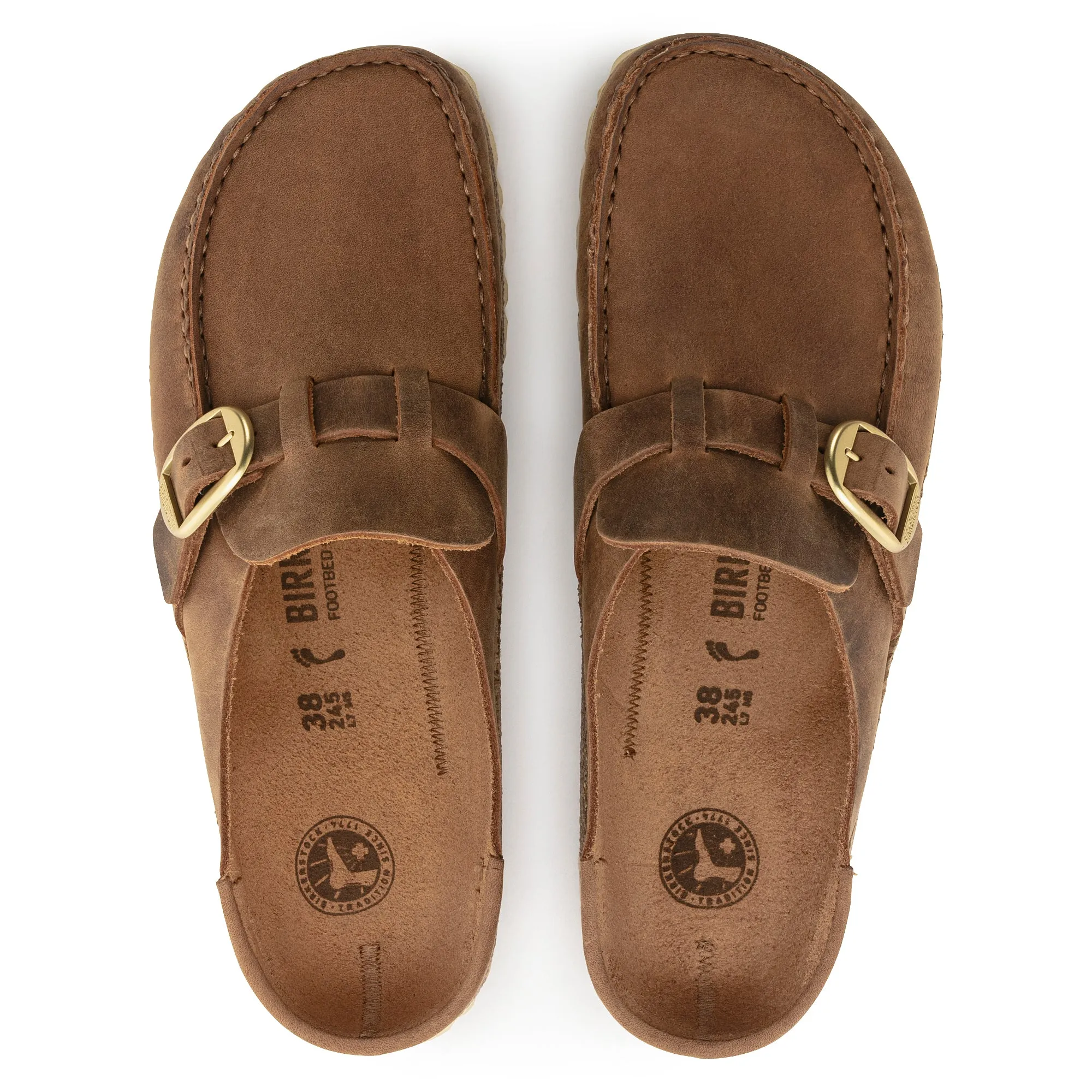 Women's Birkenstock Buckley Oiled Leather Color: Cognac (MEDIUM/NARROW WIDTH)