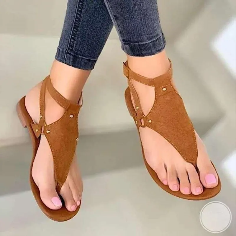 Women's Fashion Flat Sandals, Solid Color Clip Toe Ankle Strap Shoes, Casual Summer Thong Sandals