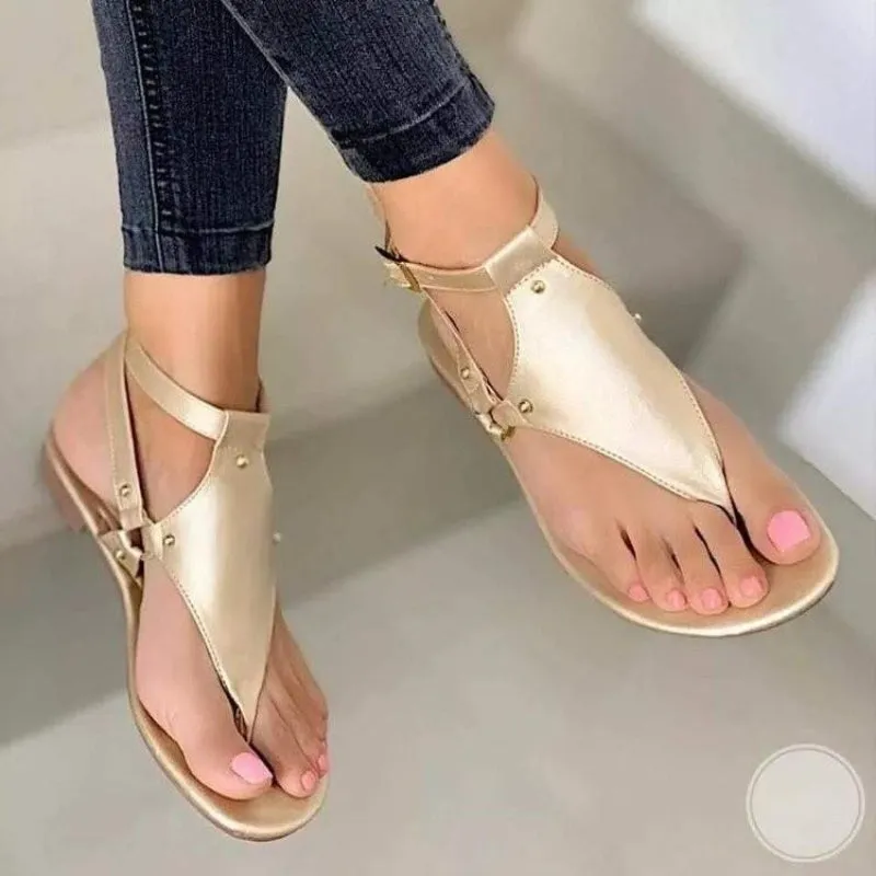 Women's Fashion Flat Sandals, Solid Color Clip Toe Ankle Strap Shoes, Casual Summer Thong Sandals