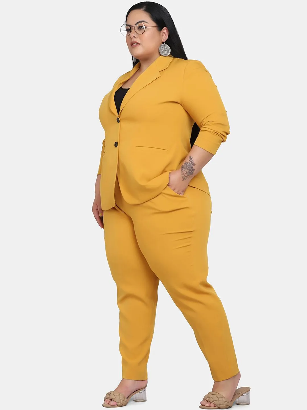 Women's Formal Pant Suit For Work- Mustard Yellow