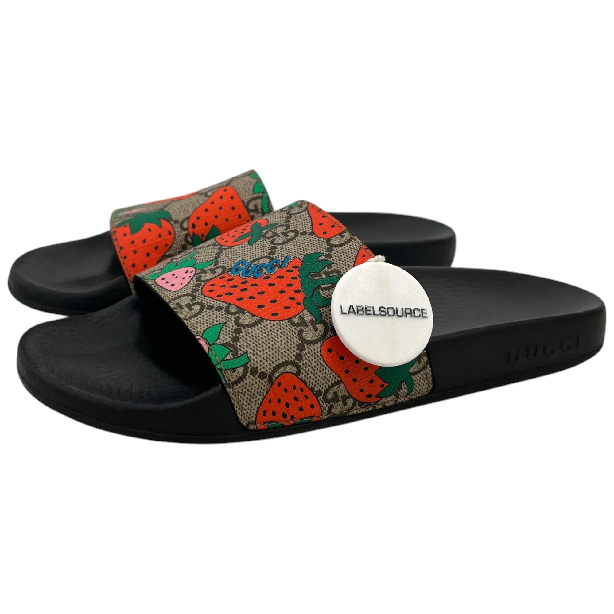 Women's Gg Supreme Strawberry Print Slides Black Size EU 37 / UK 4