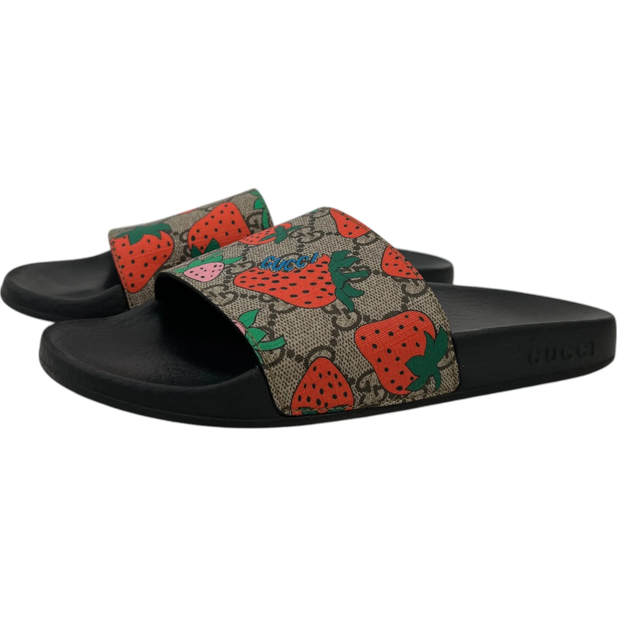 Women's Gg Supreme Strawberry Print Slides Black Size EU 37 / UK 4