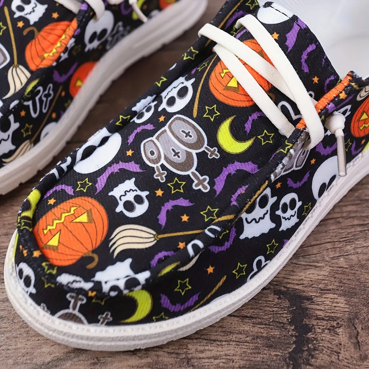 Women's Halloween Horror-Style Skateboard Shoes | Non-Slip Flat Shoes with Soft Bottom Skate Shoes | Lightweight Lace-Up Outdoor Shoes