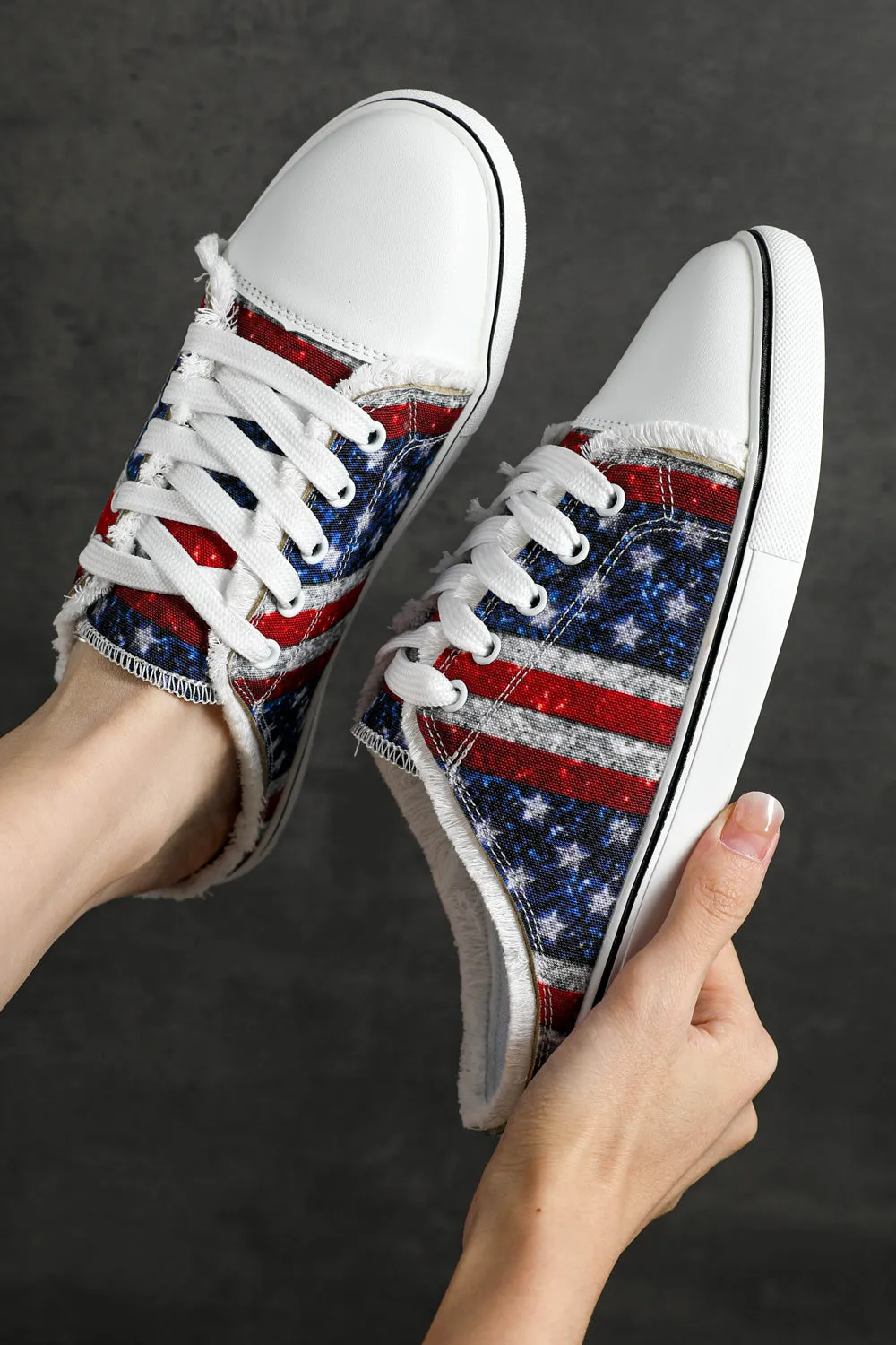 Women's Stars and Stripes Print Canvas Shoes Backless Sneakers