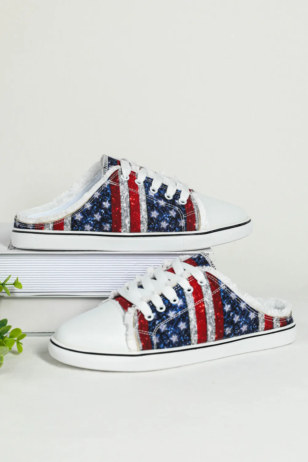 Women's Stars and Stripes Print Canvas Shoes Backless Sneakers