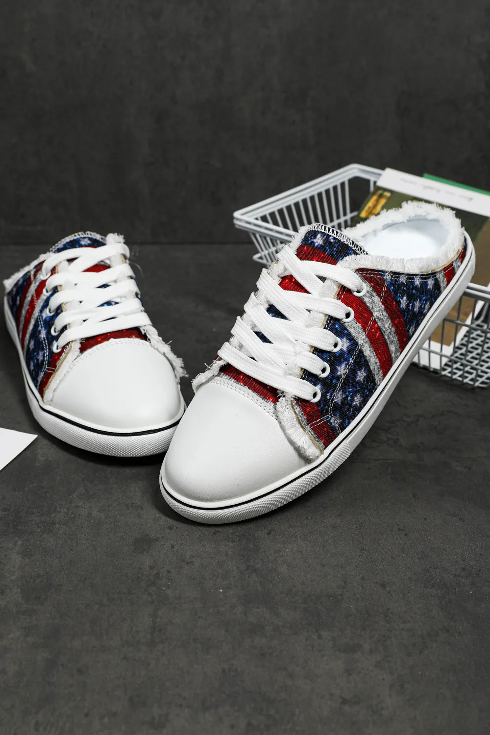 Women's Stars and Stripes Print Canvas Shoes Backless Sneakers