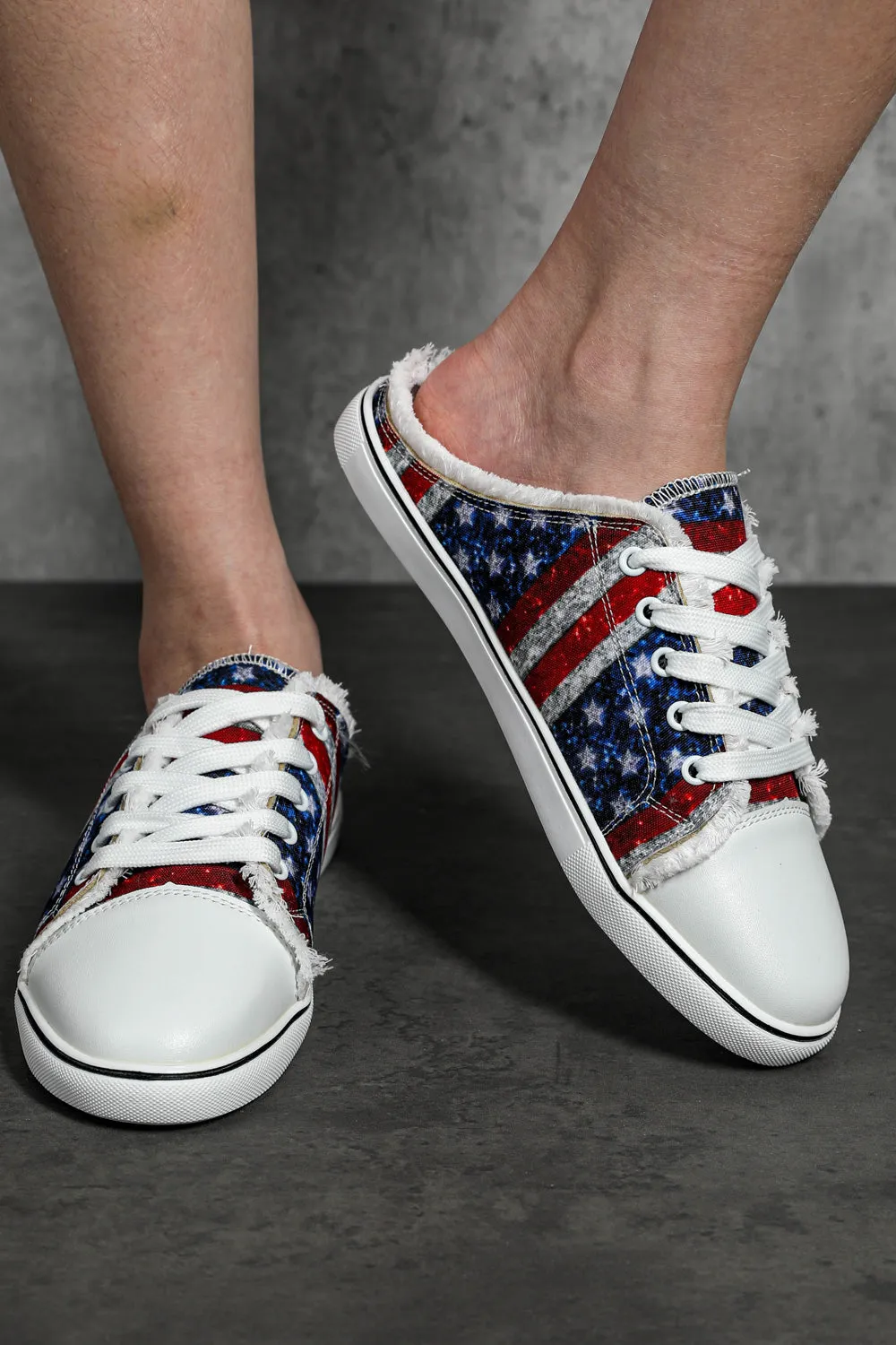 Women's Stars and Stripes Print Canvas Shoes Backless Sneakers