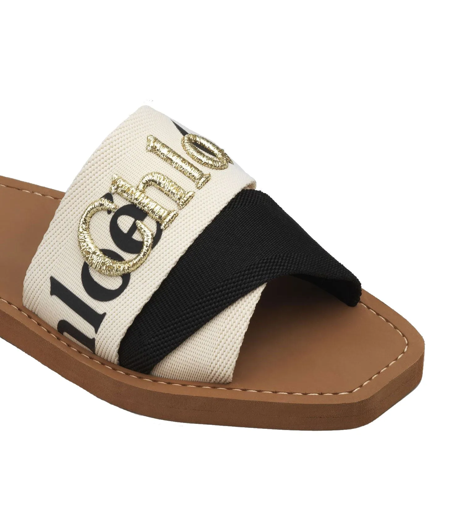 Woody Embroidered Logo Slide, Black /White