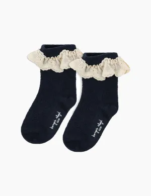 Wool Pointelle Socks in Navy