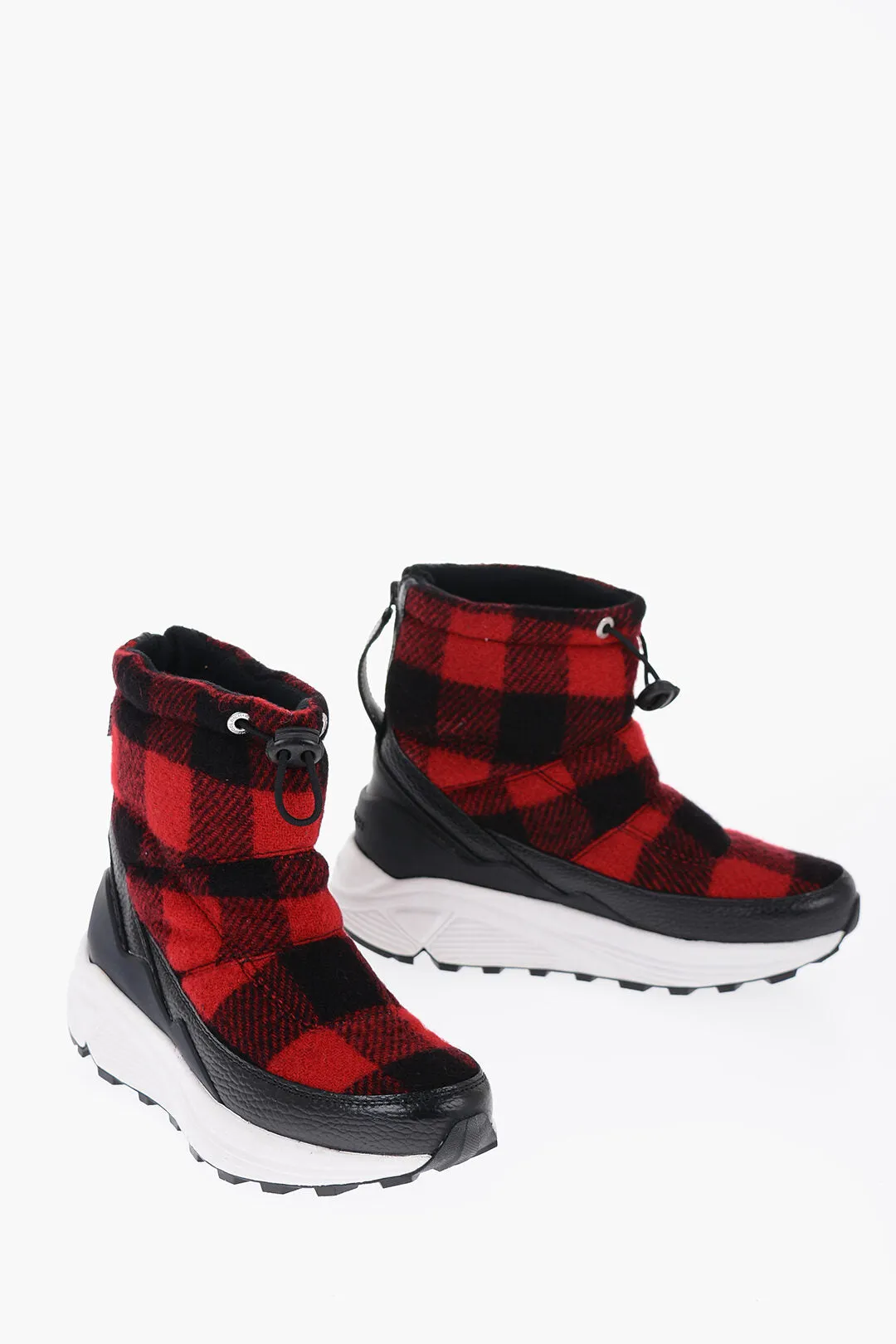 Woolrich Buffalo Checked Virgin Wool ARCTIC Booties with Leather Deta