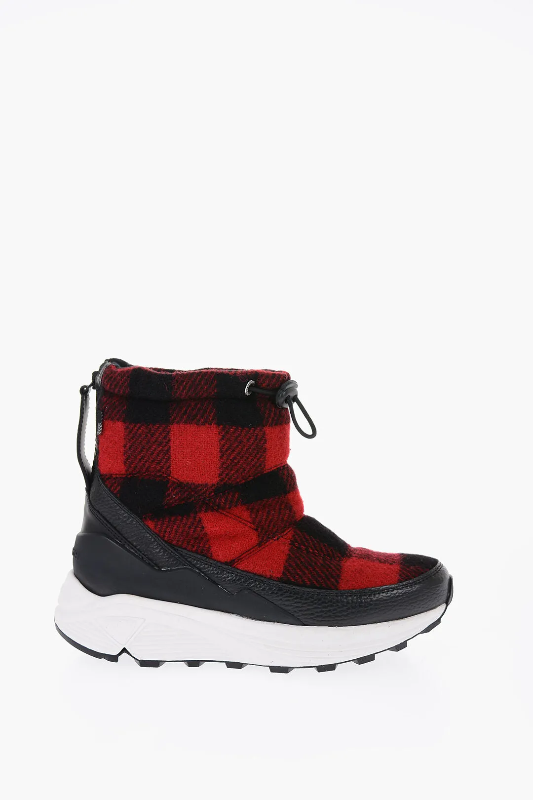 Woolrich Buffalo Checked Virgin Wool ARCTIC Booties with Leather Deta