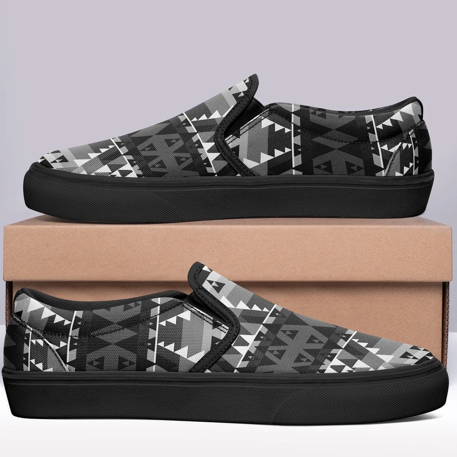 Writing on Stone Black and White Otoyimm Kid's Canvas Slip On Shoes