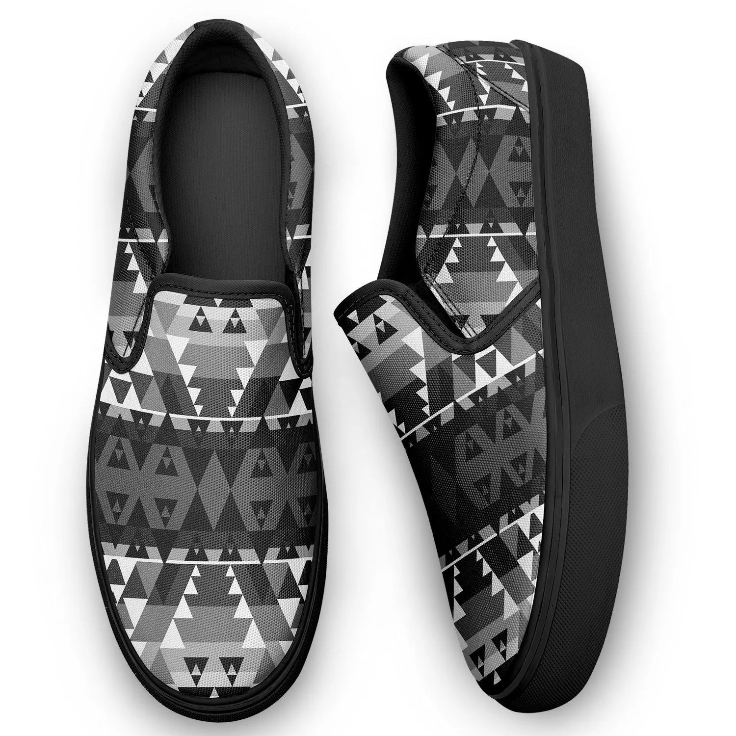 Writing on Stone Black and White Otoyimm Kid's Canvas Slip On Shoes