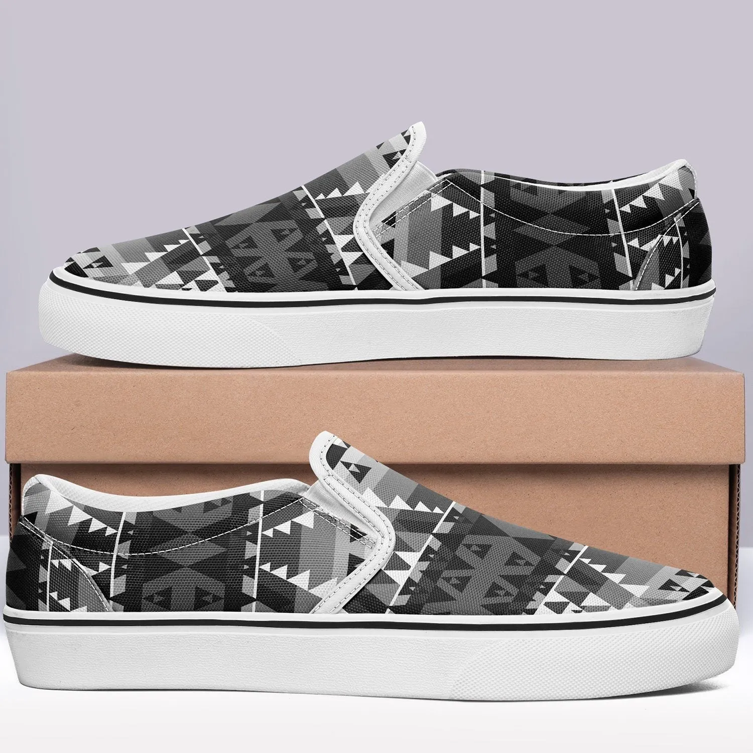 Writing on Stone Black and White Otoyimm Kid's Canvas Slip On Shoes