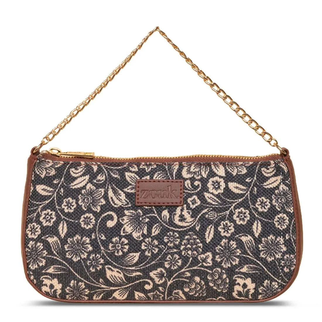 ZOUK Floral Printed Women's Handcrafted Vegan Leather Black Casual Mini Shoulder Bag