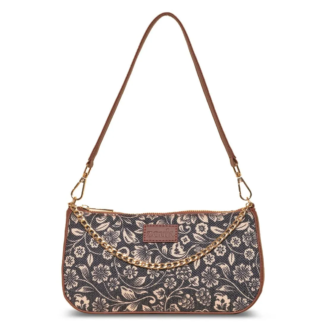 ZOUK Floral Printed Women's Handcrafted Vegan Leather Black Casual Mini Shoulder Bag