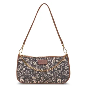 ZOUK Floral Printed Women's Handcrafted Vegan Leather Black Casual Mini Shoulder Bag