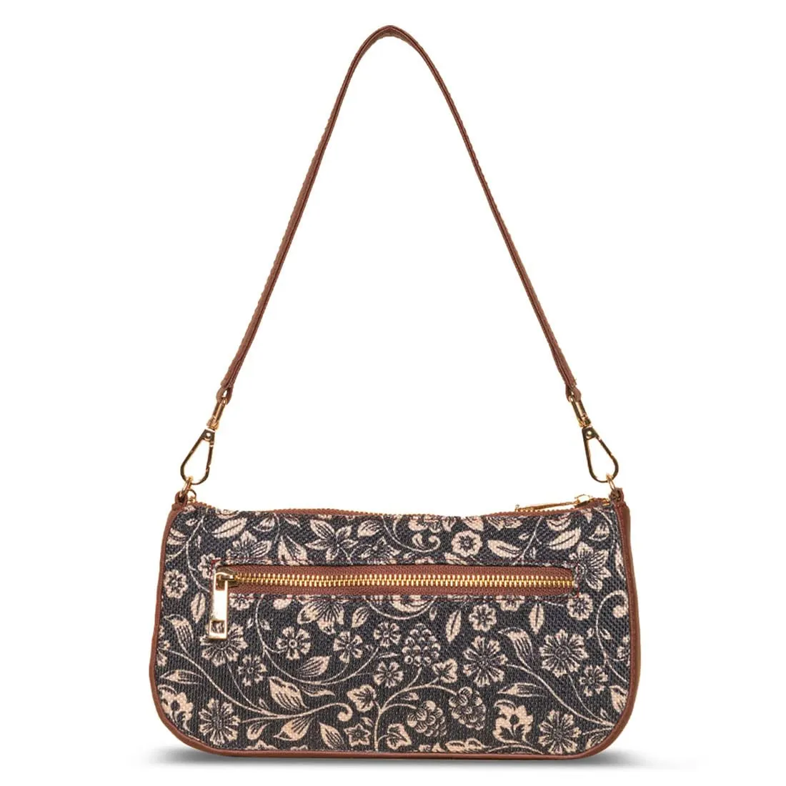 ZOUK Floral Printed Women's Handcrafted Vegan Leather Black Casual Mini Shoulder Bag